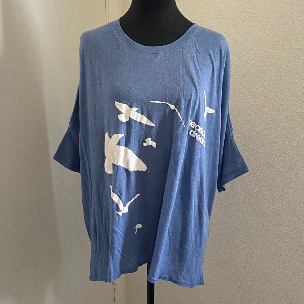Wildfox Blue Tee with White Bird Graphic - Short Sleeve